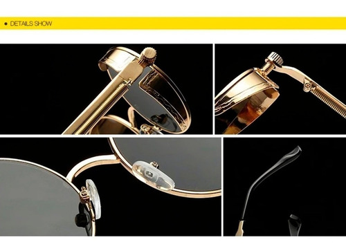 Imagen 4 de 5 de Lentes Redondas Rodas Steampunk Retro Vintage Gafas + Estuch