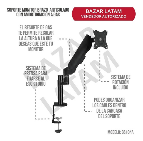 Soporte Monitor Escritorio Altura Regulable Rotacion