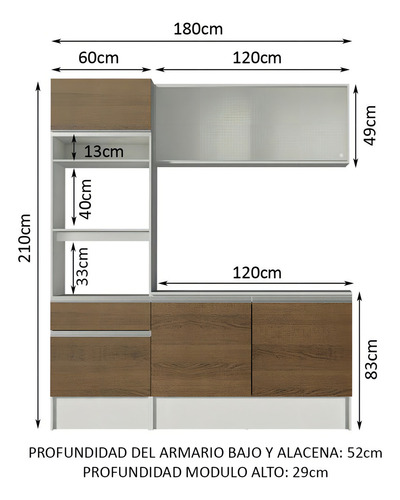 Cocina Integral Completa Modular Madesa Topazio 180cm Color Blanco/Marrón