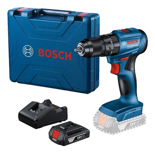 Taladro percutor atornillador inalámbrico de 13mm Bosch GSB 185-LI 18V + 2 baterías de 2Ah + accesorio con maletín de transporte 220V