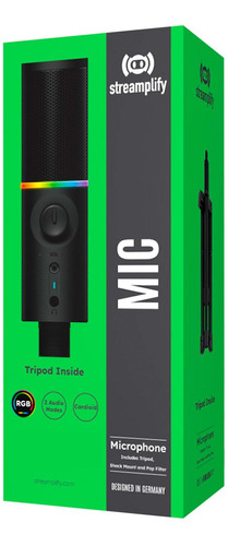Microfono Gamer Streamplify Mic-48-rgb-tp-bk-trípode Black