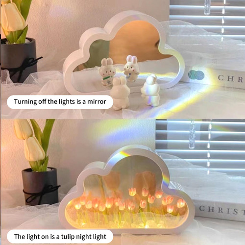 Luz De Noche Lámpara Led De Tulipanes Nube Espejo Con Luces