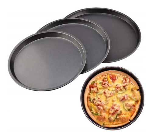 Kit 3 Moldes Charolas Acero Redondas - Hornear Pizzas Tartas