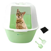 Comprar Arenero Para Gatos Cerrado Con Pala Puerta Filtro Sanitario Color Verde claro