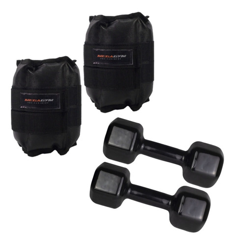 Par Halter Sextavado Emborrachado 5kg + Par Caneleira De 5kg Cor Preto