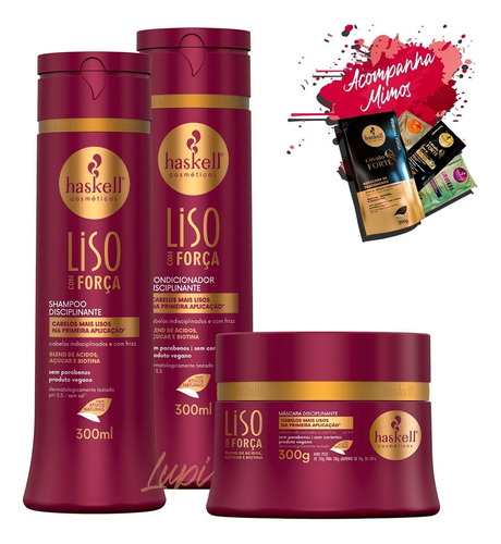 Kit Haskell Liso Com Força Sh Cond 300ml Máscara 250g