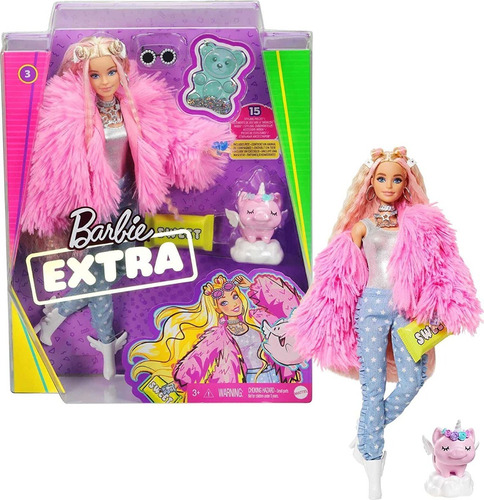Barbie Extra Doll Con Abrigo Rosado Mascota Unicornio Mattel