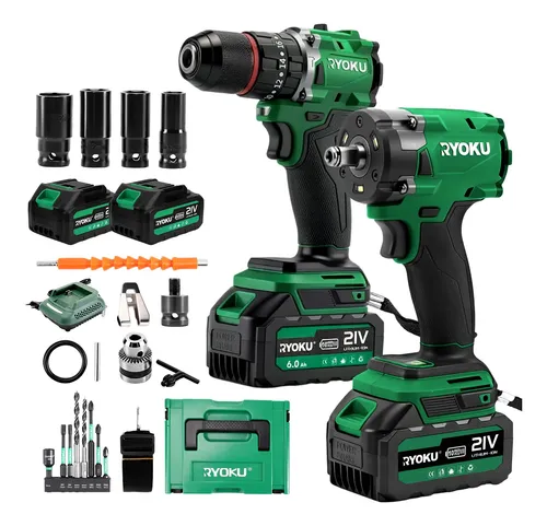 Parafusadeira Furadeira+chave De Impacto Kit Brushless Ryoku