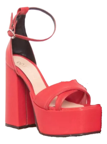 Sandalias Con Pulsera Y Talon Color Rojo Fiesta Mujer