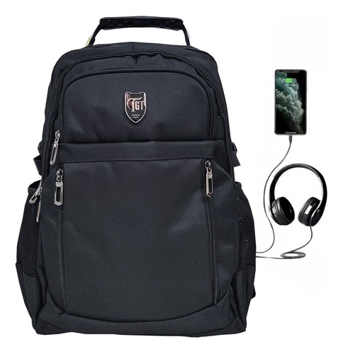 Mochila Executiva Reforçada Trabalho Faculdade Notebook Usb Cor Preto