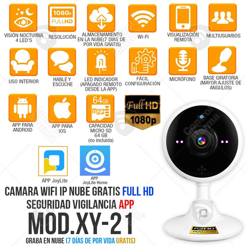 Imagen 2 de 10 de Camara Wifi Ip Nube Gratis Full Hd Seguridad Vigilancia App