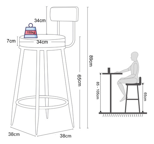Juego De 2 Taburetes De Bar Modernos Sillas De Bar De 5.6