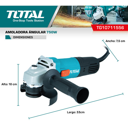 Imagen 6 de 10 de Amoladora Angular Total 750w Disco 115mm