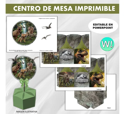 Kit Imprimible Caja Hexagonal Mesa Jurassic Dinosaurio