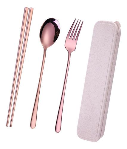 Set De Utensilios De Palillos Cuadrados 3 Piezas De Oro Rosa