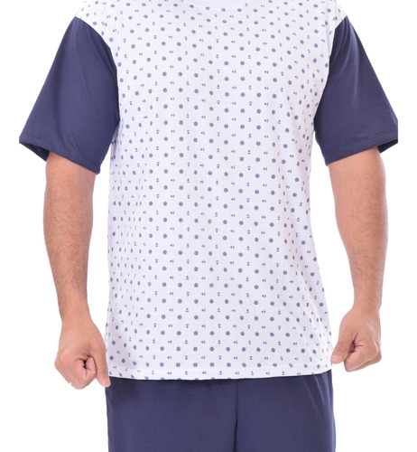 Pijama Masculino Com Calça E Camiseta Com Desenho Nauticos