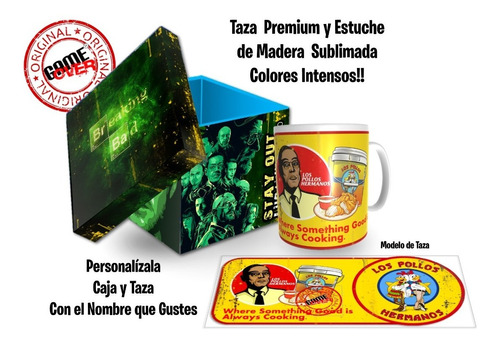 Taza Breaking Bad, Pollos, Con Caja De Madera Game Over