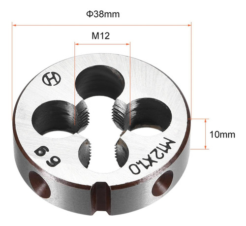 M12 X 1 Troquel Redondo Métrico, Rosca De La Mano Derecha De