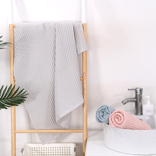 Toalla De Baño Waffle De Algodón Puro, Suave Y Absorbente, P
