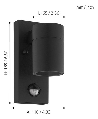 Lámpara Apliqué Riga acero Negro 3W IP44 GU10 incl cod.99571