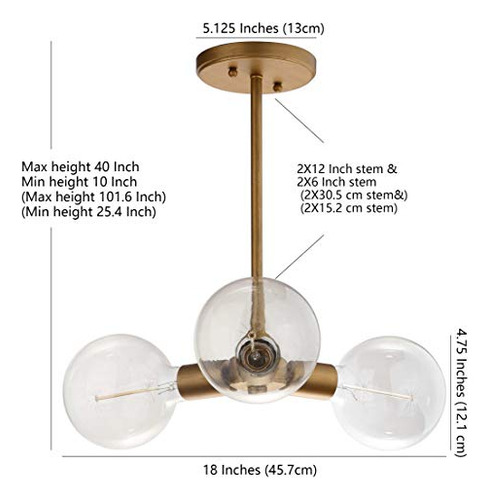 Lámpara Colgante Ajustable De 45 Cm, Color Dorado, Moderna