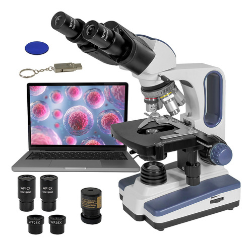 Microscopio Acromatico Binocular Camara 10x-100x Profesional Color Blanco