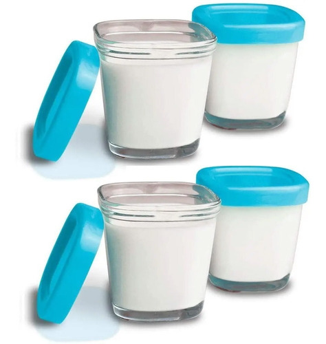 Potes De Vidro Armazenamento Leite C/4 Azul Clingo Op2