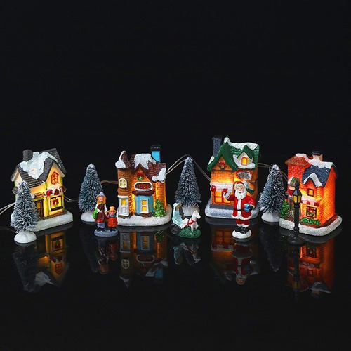 Casas De Pueblo De Navidad, Adorno Navideño De Resina Con Lu