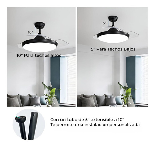 Ventilador de techo Alphaled Nébula turbo con 3 palas de ABS color transparente estructura color negro, 1.067m de diámetro 50/60 127V