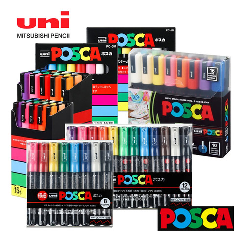 Conjunto De Marcadores Acrílicos Pc-1m, 5 Peças Pretas Uni P