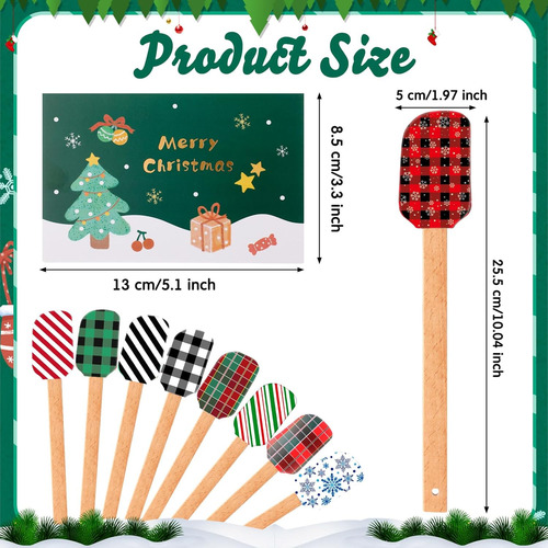 Juego De 8 Espátulas De Silicona Navideñas Con Patrón De Pap