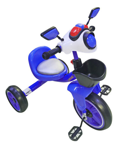 Triciclo Infantil Niños De Metal Con Canasto, Luz Y Sonido Color Azul