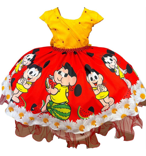 Vestido Infantil Temáticos Da Gigi Magali Amarelo E Vermelho