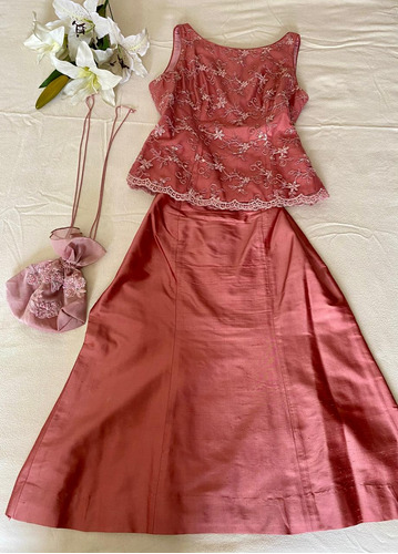 Vestido Largo Elegante Rosa De 2 Piezas, Alta Costura  Unika