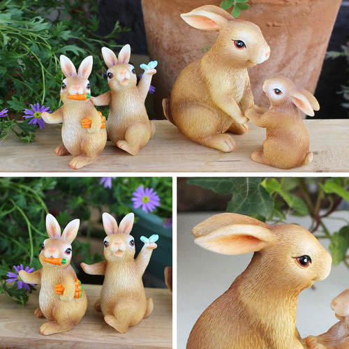 Juego De Cuatro Piezas Con Diseño De Conejos De Resina N Orn