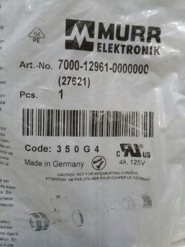 Plug Conector Fêmea 5 Pinos M12 Murr 7000-12961-0000000