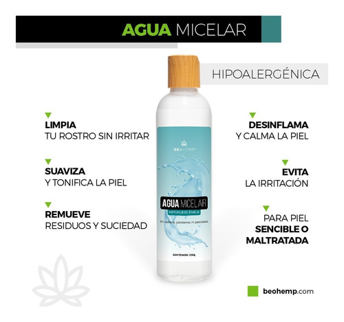 Agua Micelar Para Piel Sensible O Rosácea Beohemp 250 Ml