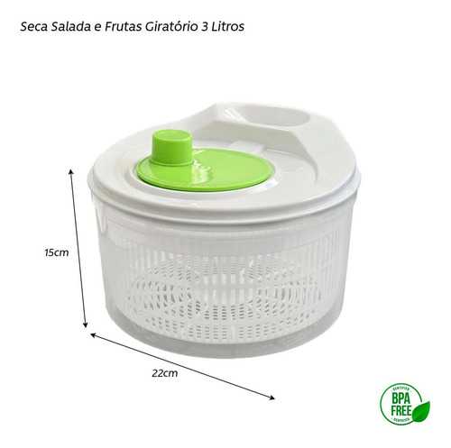 Seca Salada E Frutas Giratório Manual Fresh 3 Litros