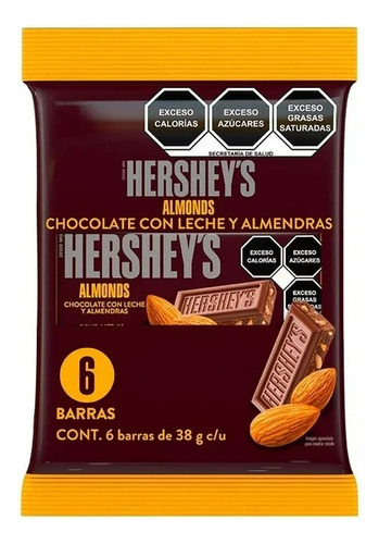 3 Pza Barra De Chocolate Hershey's Con Almendras 6 Pzas De 3