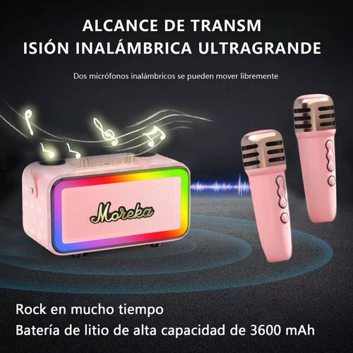 Moreka 393+ Altavoz Bluetooth Portátil Recargable Altavoz Subwoofer Inalámbrico Bluetooth Ipx6 Altavoz De Música Con Luces De Discoteca Rgb Para Fiesta Al Aire Libre Patio Con 2 Micrófonos Color Rosa