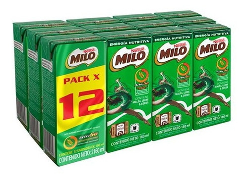Bebida Milo Liquido Active  180ml X 12 - mL a $17