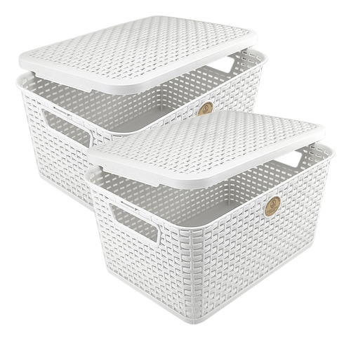 2 Piezas Canasta Rattan Con Tapa Multiusos