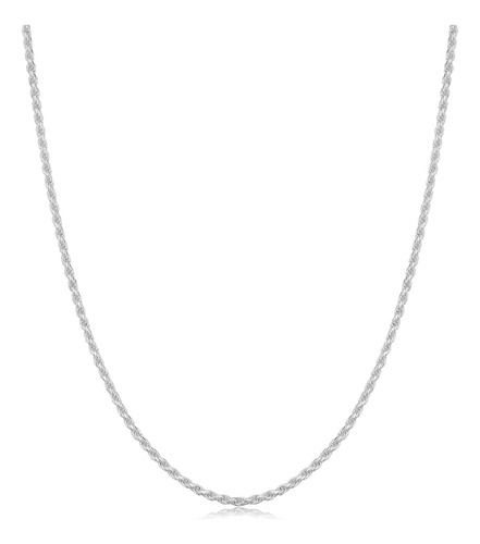 Collar De Cadena De Cuerda Con Corte De Diamante De Plata De