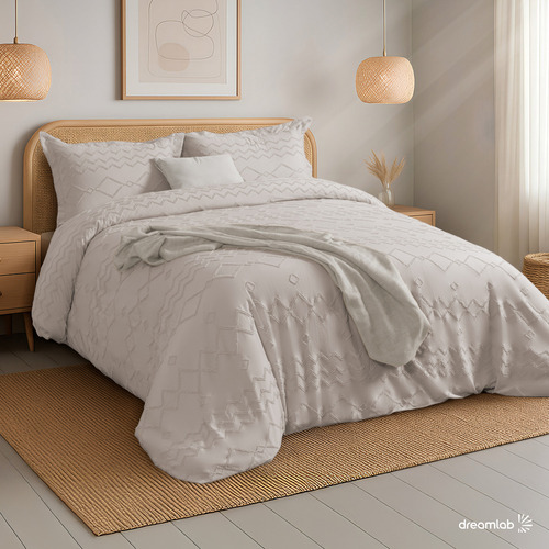 Juego de Funda Para Edredon Duvet con Textura Dreamlab, Tamaño Queen, Color Beige