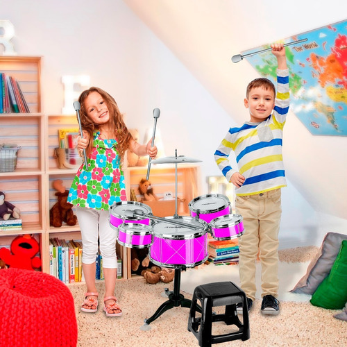 Bateria Para Niños Banco Platillo Bombo Baquetas Redlemon