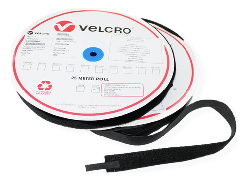 Contactel Marca Velcro Felpa Y Gancho 25mm Rollo/25mts Negro