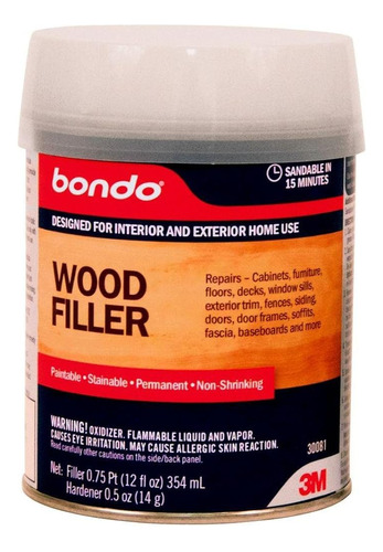 3m Bondo Wood Filler Lata De 12 Oz Con Endurecedor (pinta)