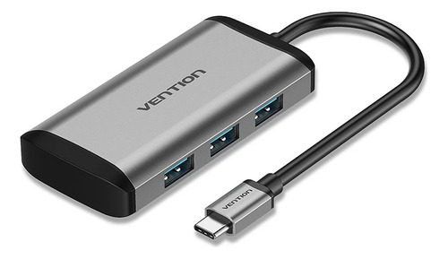 Hub USB Multipuerto Vention - 5 en 1 - Usb tipo C + 4 puertos Usb 3.0 - 5gbps + Power delivery Micro usb 2.0 - Carcasa Aluminio - Premium - Teclado / Disco rigido / Mac / Impresora / Laptop - TGCHB