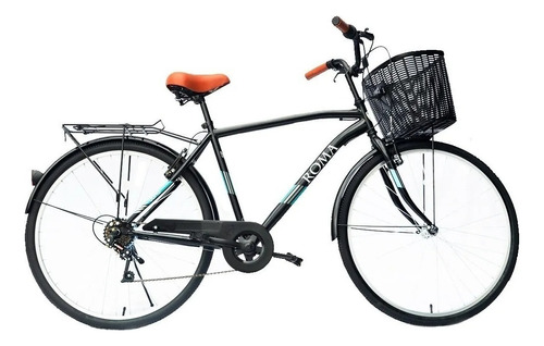 Bicicleta paseo masculina Roma Uomo City R26 6v color negro con pie de apoyo