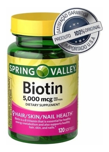 Biotina 5000 Mcg Spring Valley 120 Caps Cabelo Pele Unha Sabor Without flavor